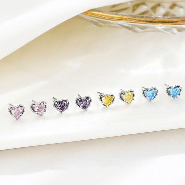 Color Gemstone Heart Stud Earrings