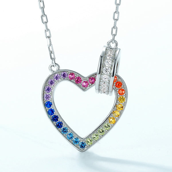 Color Gemstone Pave Heart Necklace