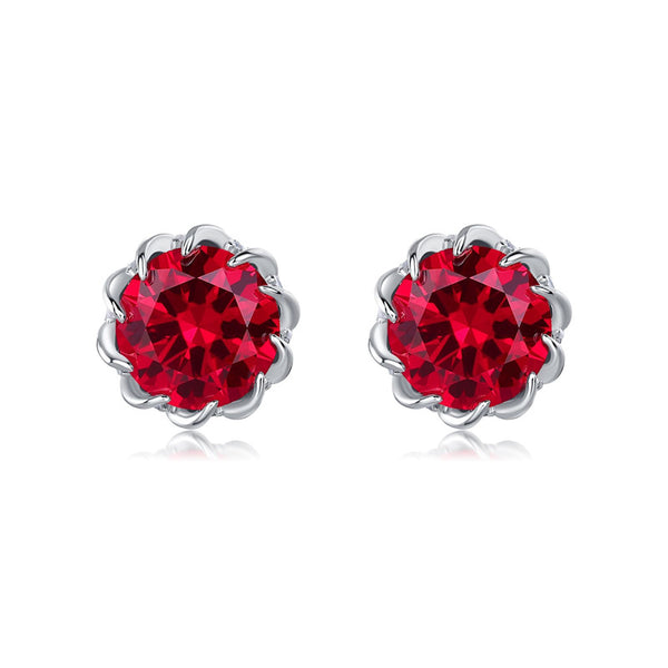 Lab Grown Ruby Flower Stud Earrings