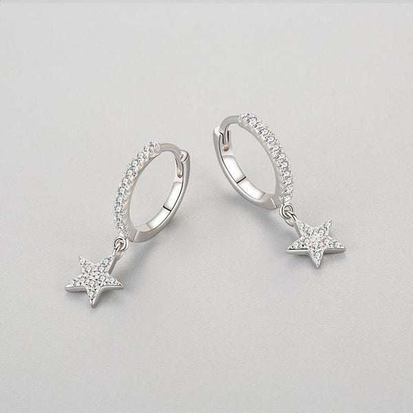 Star Dangle Drop Hoop Earrings