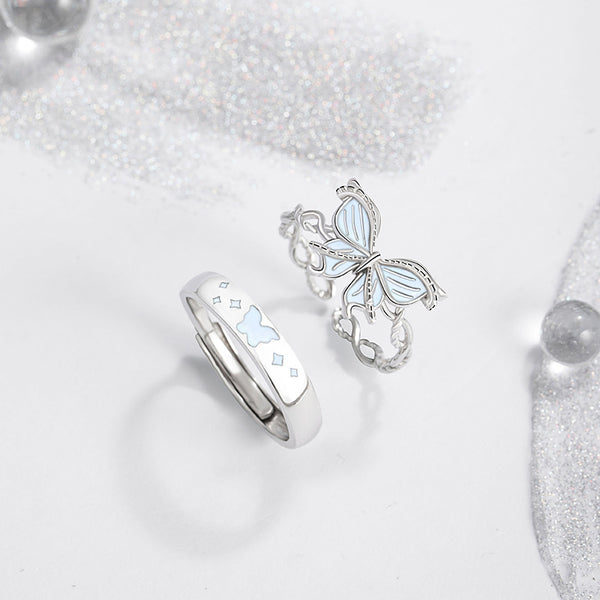 Luminous Butterfly Couple Matching Ring