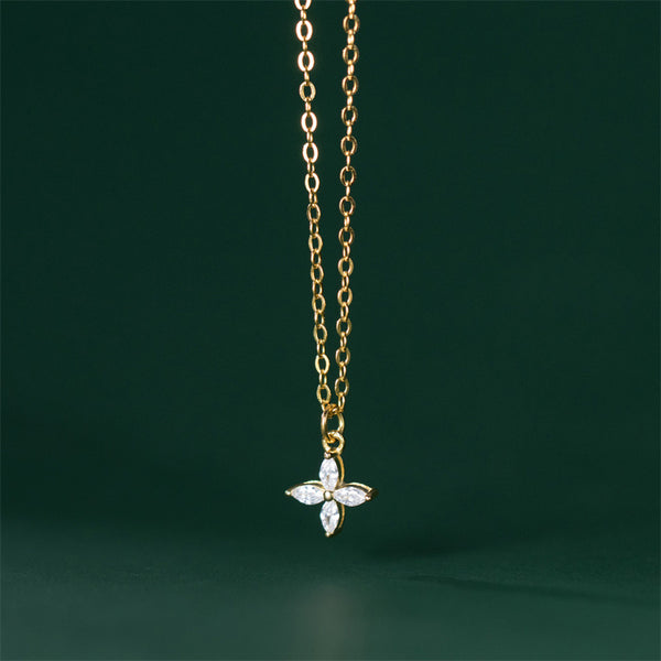 Four-Petal Flower Pendant Necklace