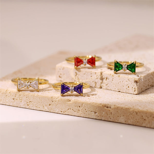 Dainty Color Gem Bow Tie Ring