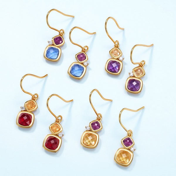 Color Crystal Stone Hook Earrings