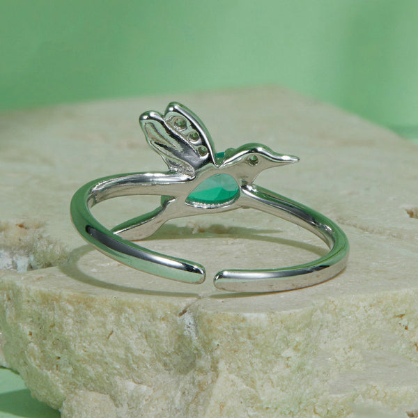 Silver Forest Hummingbird Ring