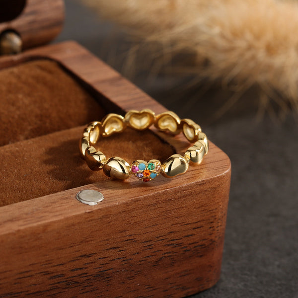 Vintage Rainbow Gem Heart Stacking Ring