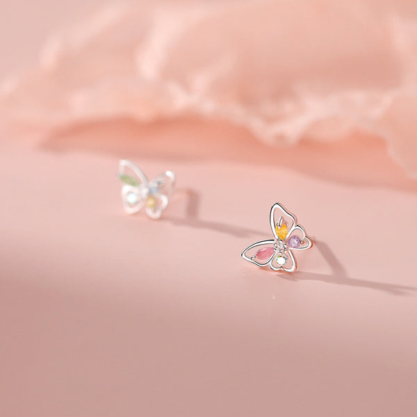 Butterfly Color Gemstone Stud Earrings