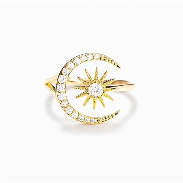 Dainty Crescent Moon Star Ring