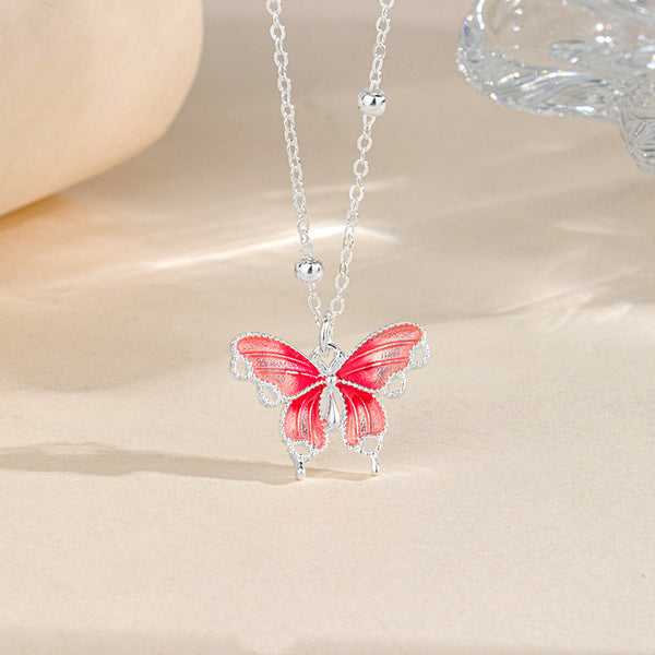 Tangerine Butterfly Pendant Necklace