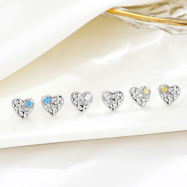 Color Gemstone Heart Stud Earrings