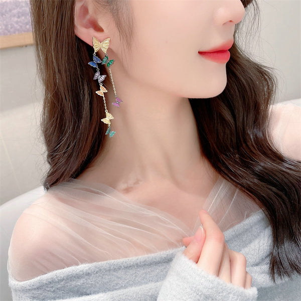 Color Butterfly Dangle Drop Tassel Earrings