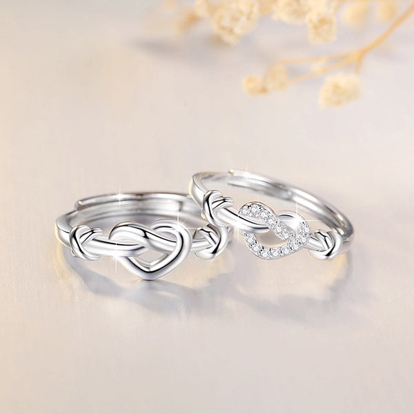 Silver Heart Knot Couple Ring