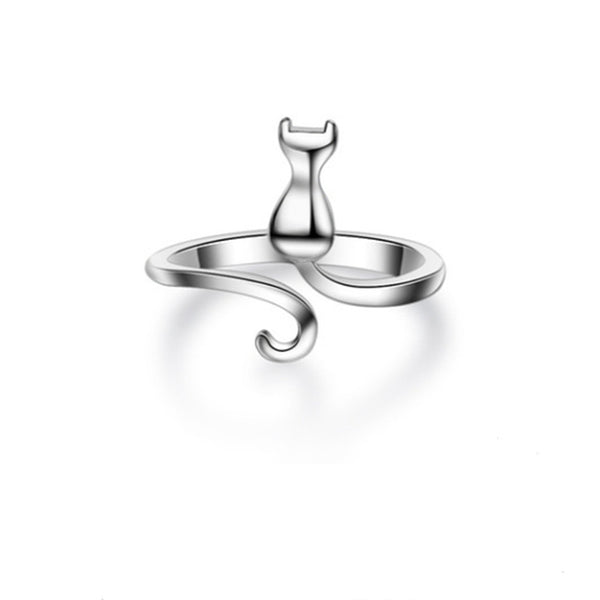 Cute Silver Cat Ring