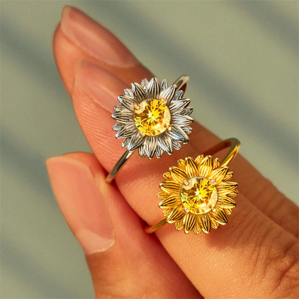 Gold Zircon Sunflower Ring