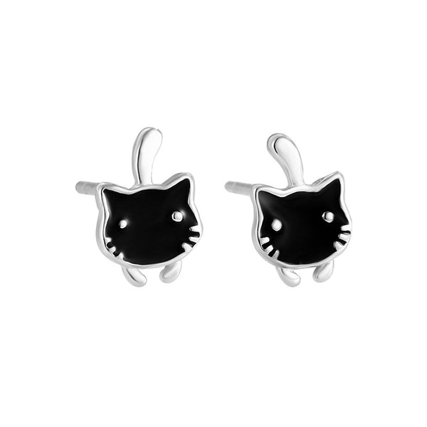 Black Enamel Cat Stud Earrings