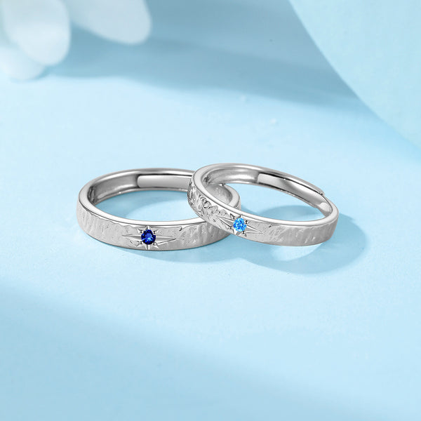 Blue Star Matching Couple Band Ring