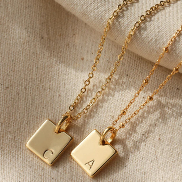 Gold Initial Letter Square Necklace