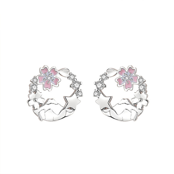 Pink Cherry Blossom Mountain Stud Earrings