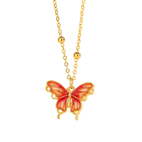 Tangerine Butterfly Pendant Necklace