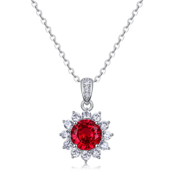 Lab Grown Ruby Flower Necklace