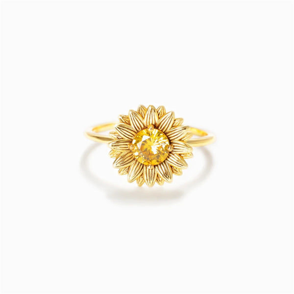 Gold Zircon Sunflower Ring