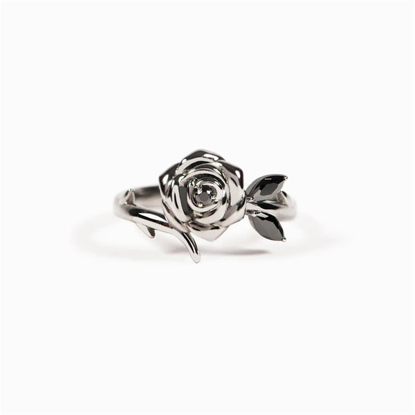 Dainty Black Rose Flower Stacking Ring