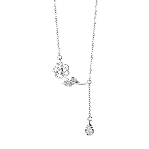 Silver Rose Flower Necklace