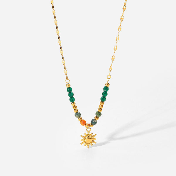 Gold Sun Natural Stone Necklace