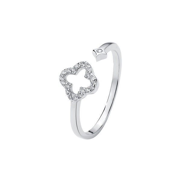 Silver Four-Leaf Clover Ring