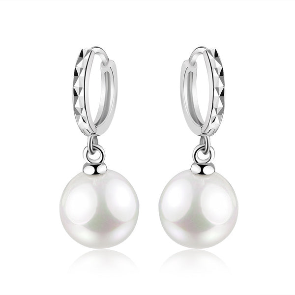 Round Pearl Drop Hoop Earrings