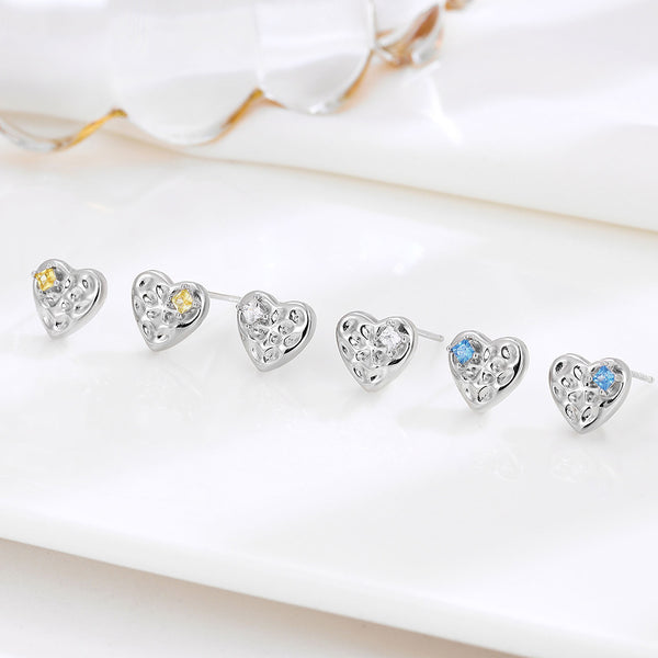 Color Gemstone Heart Stud Earrings