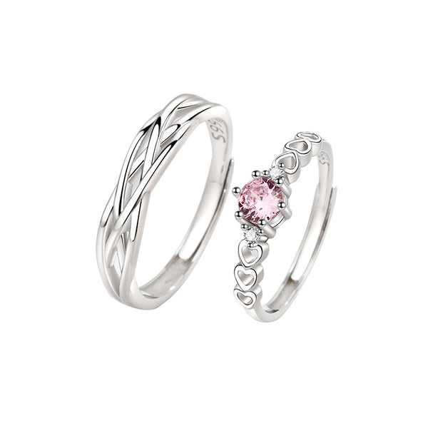 Pink Cross Heart Matching Couple Ring