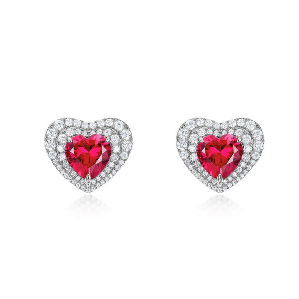 Lab Grown Ruby Heart Stud Earrings