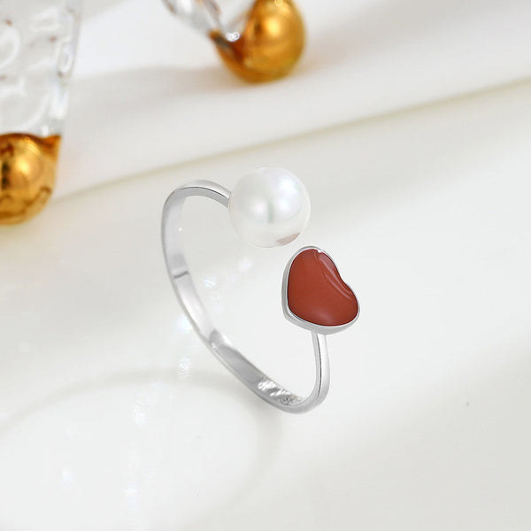 Red Heart Pearl Ring