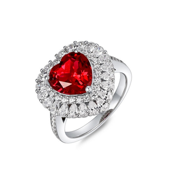 Lab Grown Ruby Halo Heart Ring