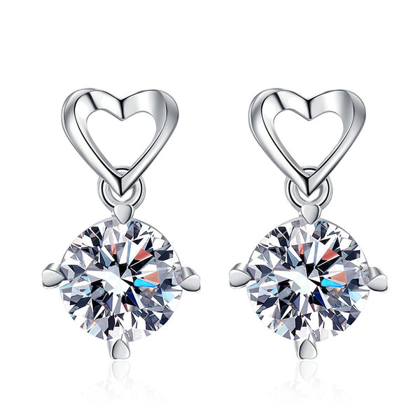 Moissanite Heart Drop Wedding Earrings