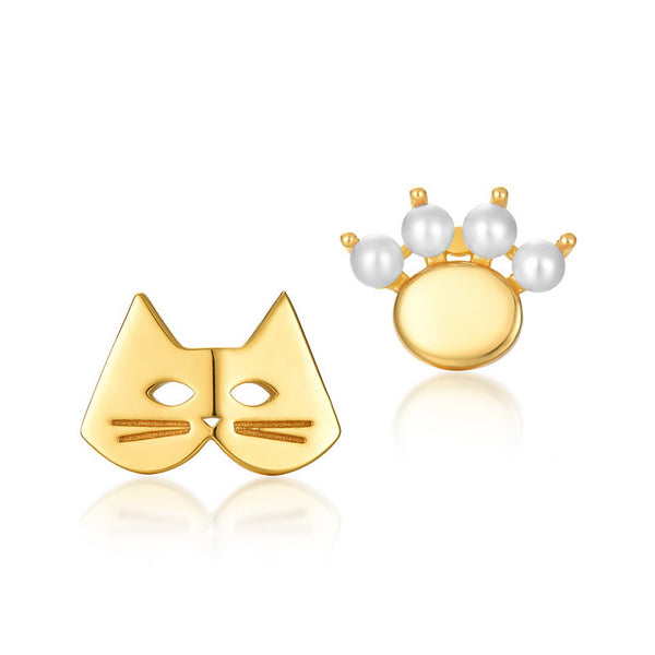 Cute Cat Pearl Stud Earrings