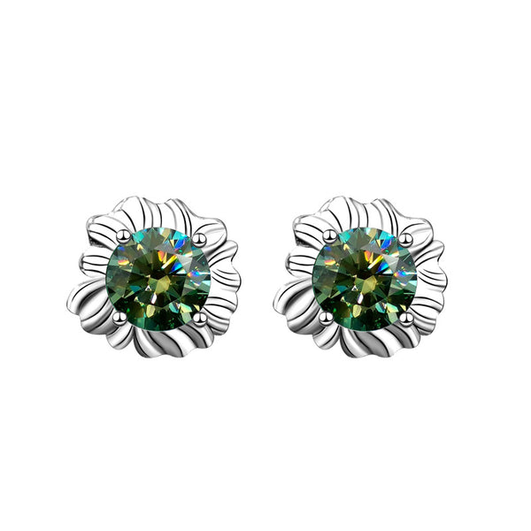 Moissanite Sunflower Stud Wedding Earrings