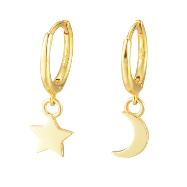 Mismatch Star Moon Drop Hoop Earrings