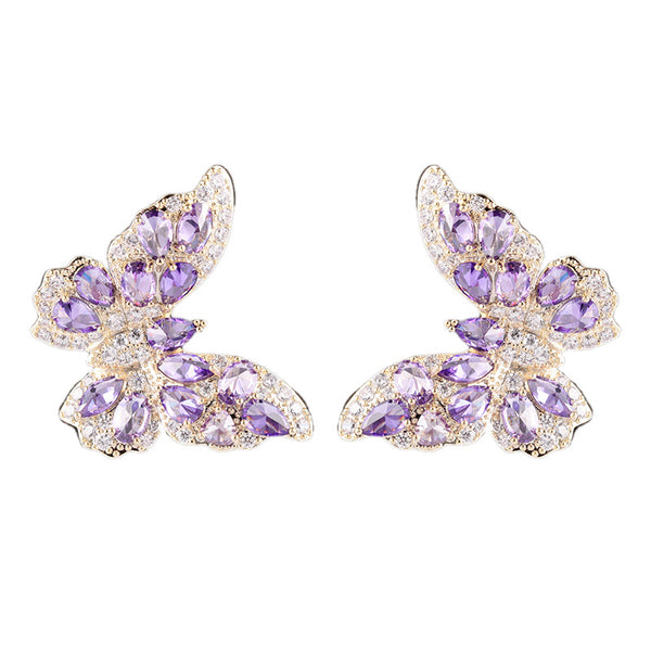 Color Gemstone Butterfly Stud Earrings