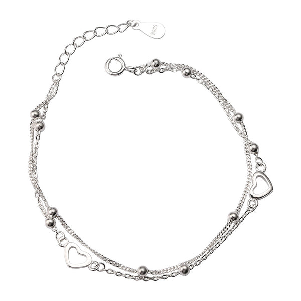 Heart Charm Bead Double Chain Bracelet