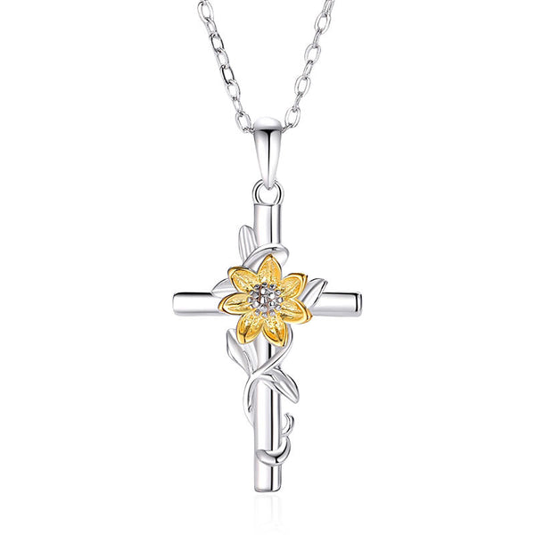 Gold Sunflower Cross Necklace