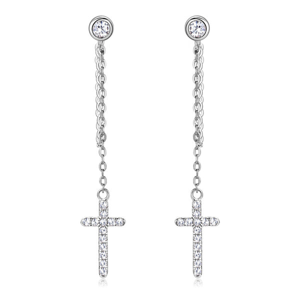 Moissanite Cross Dangle Drop Earrings