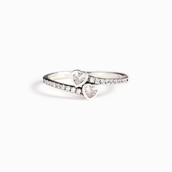 Double Heart Pave Stacking Ring