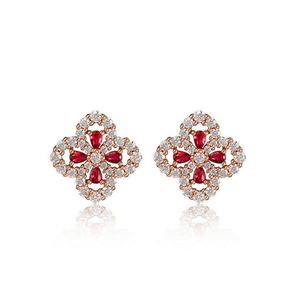 Lab Grown Ruby Four Leaf Clover Earrings