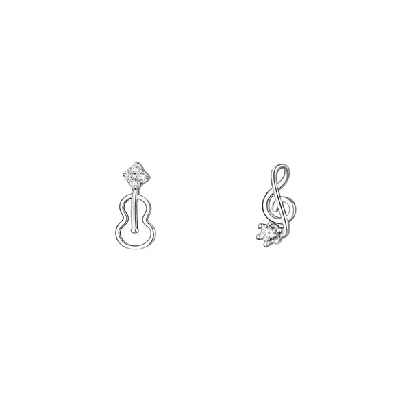 Mismatched Violin Musical Note Stud Earrings