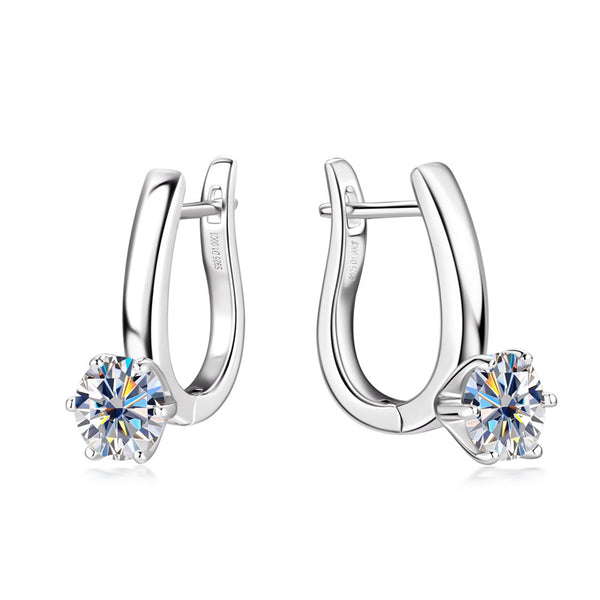 Six-Prong Moissanite U-Shaped Earrings