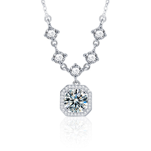 Moissanite Halo Wedding Necklace