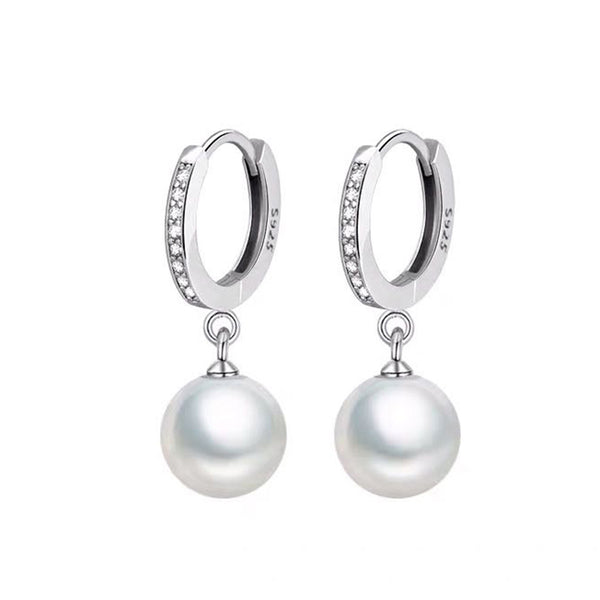 Round Pearl Drop Hoop Earrings