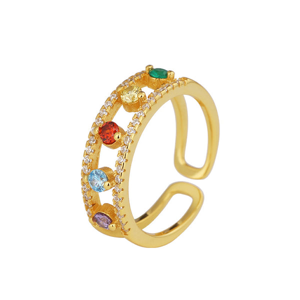 Double Pave Gem Rainbow Ring